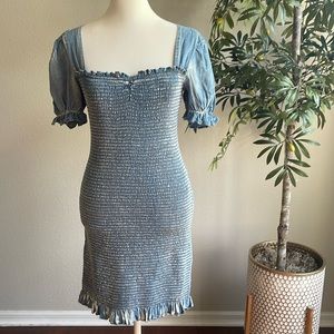 Blue Denim Smocked Mini Dress